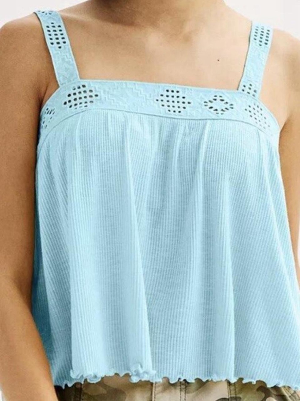 Rewind Sky Blue Eyelet Trim Ribbed Camisole